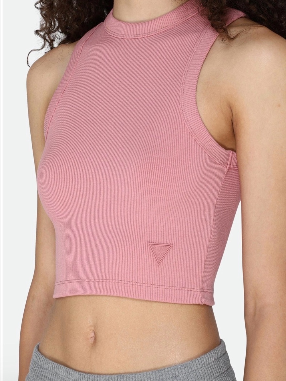 GUESS Pink Ribbed Crop Tank Top